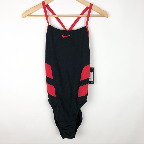 NWT Nike Hydrastrong Black & Red One Piece Swimsuit - Picture 1 of 9